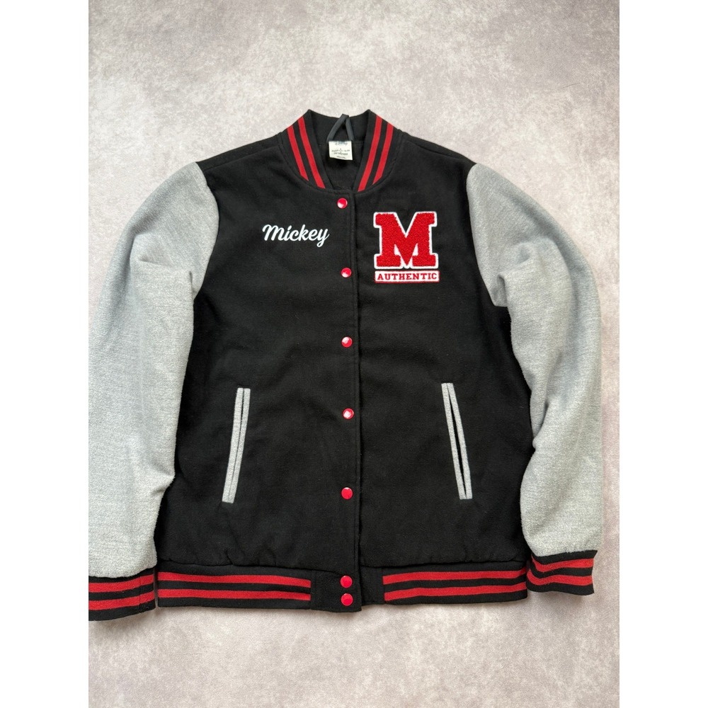 Disney Mickey Mouse Varsity Letterman Jacket Black Gray Red Women S Embroidered